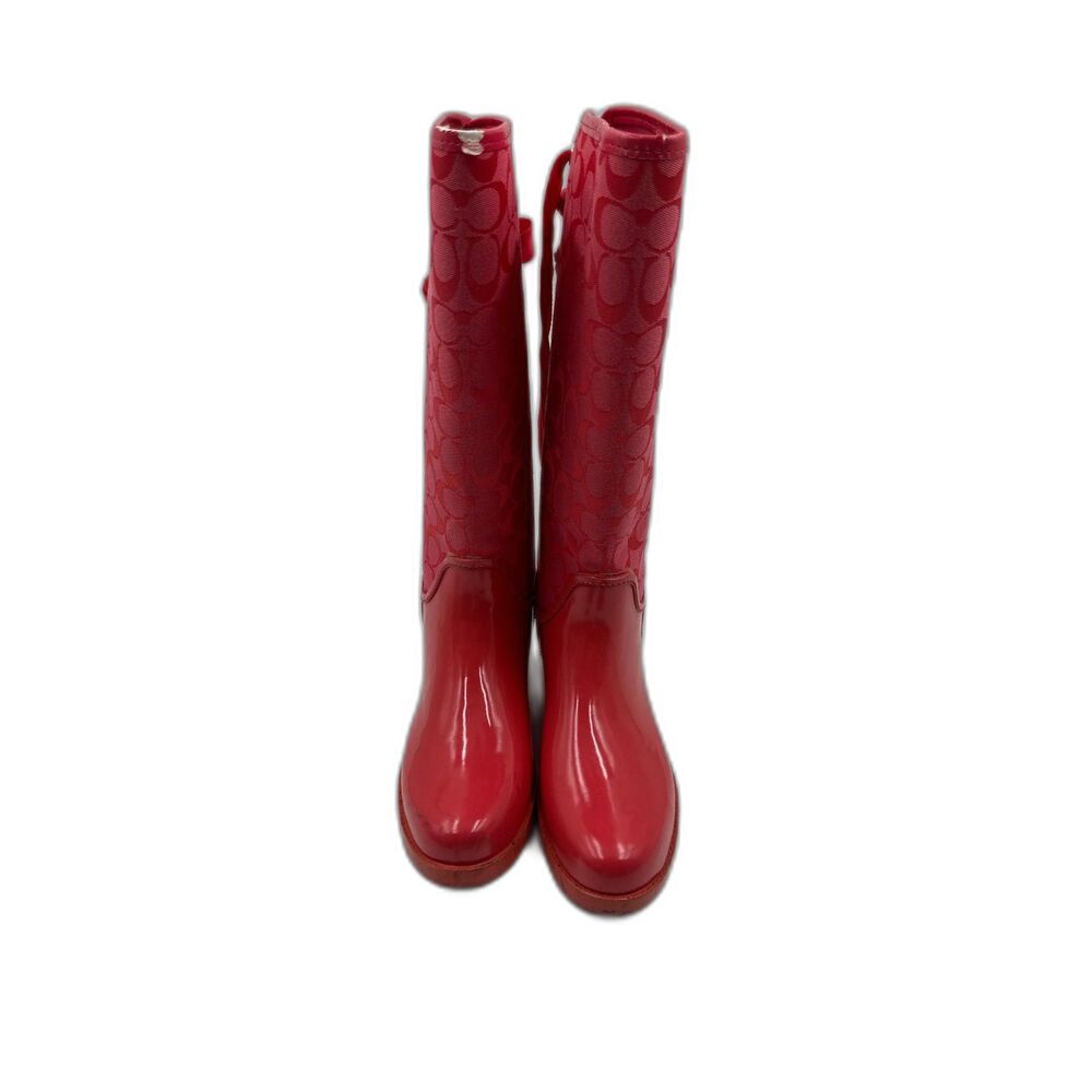 Coach Signature Rain Boots Waterproof Design Lace Up Design on Back Sz 9 AS IS